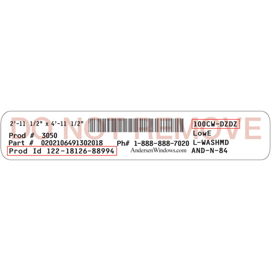 Andersen Casement Window label